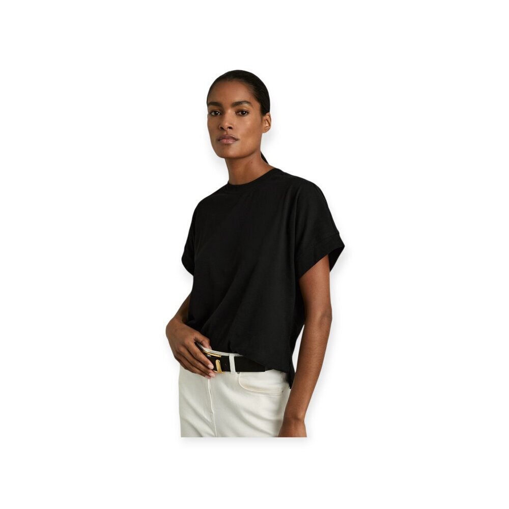 Reiss Black Rolled Sleeve Tee XS Minimalist Crewneck Portugal Made Womens Top EU
